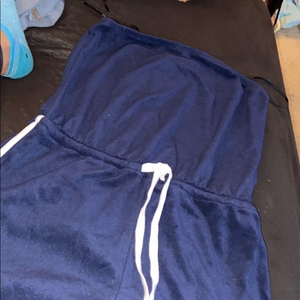 Velvet blue tube top connected to shorts